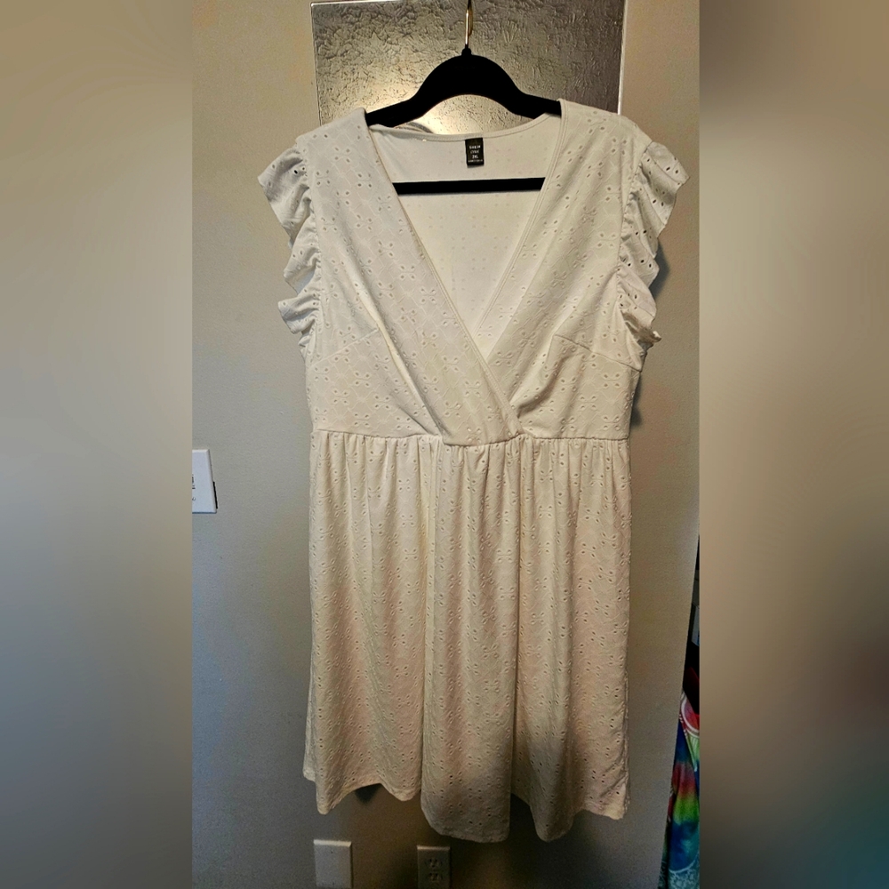 SHEIN Cream Tan Flutter Sleeve V-Neck Midi Sundress